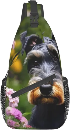 Schnauzer Unisex Casual Diagonal Chest Bag,Multipurpose Crossbody Shoulder Bag Travel Hiking Daypack