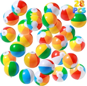 SCIONE 28 Pack Mini Beach Balls Bulk, 5-Inch Inflatable Rainbow Beach Balls for Kids, Ideal for Pool Toys, Beach Theme Party Decorations and Outdoor Games, Hawaiian Tropical Theme Decorations Supplies