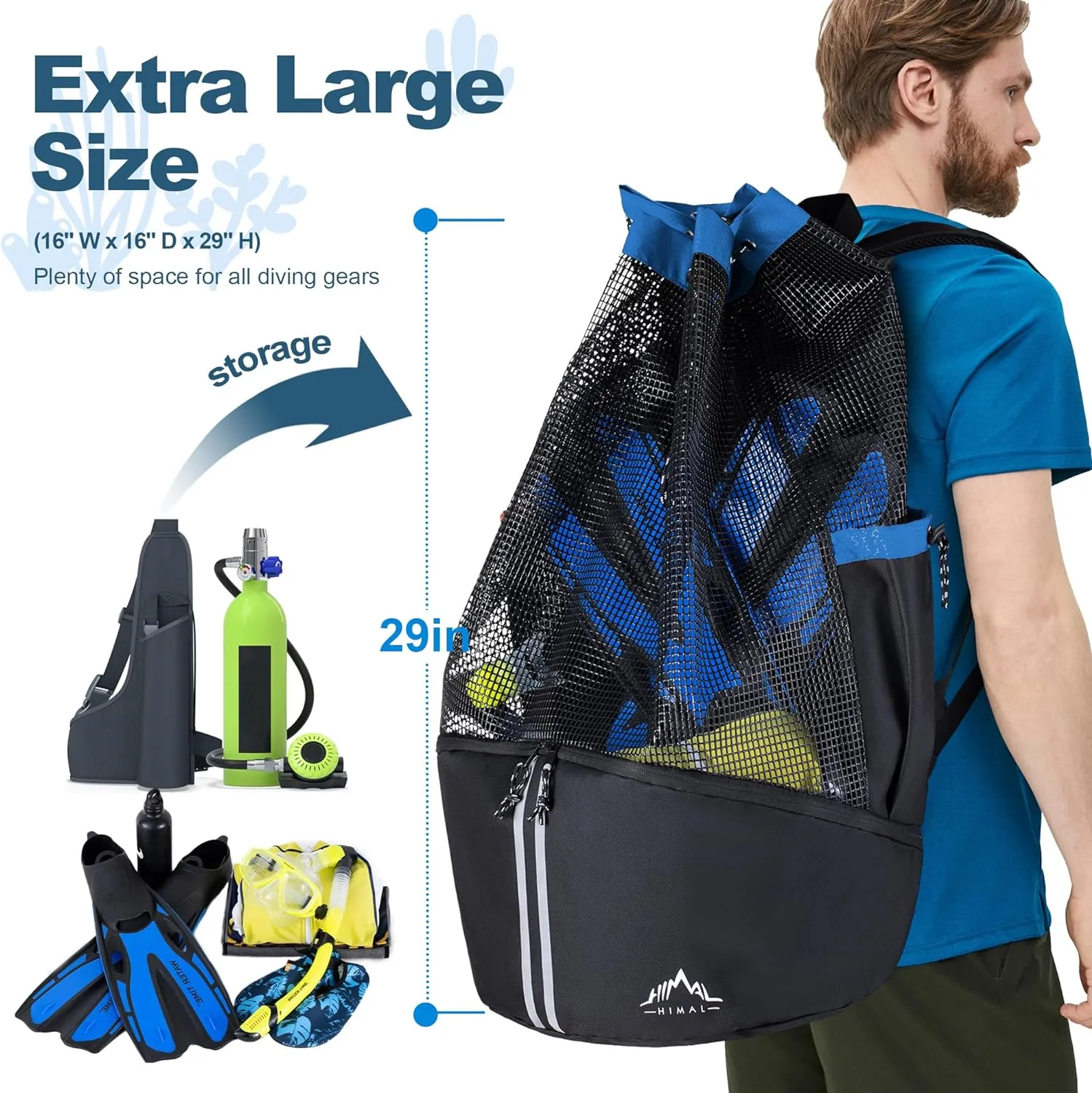Scuba Diving Bag, XL Mesh Backpack for Scuba Diving and Snorkeling Gear & Equipment, Holds Mask, Fins, Snorkel