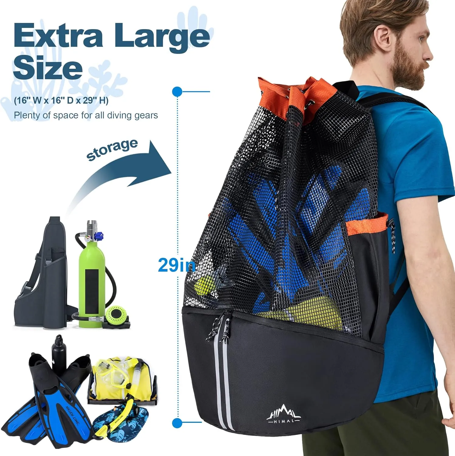 Scuba Diving Bag, XL Mesh Backpack for Scuba Diving and Snorkeling Gear & Equipment, Holds Mask, Fins, Snorkel