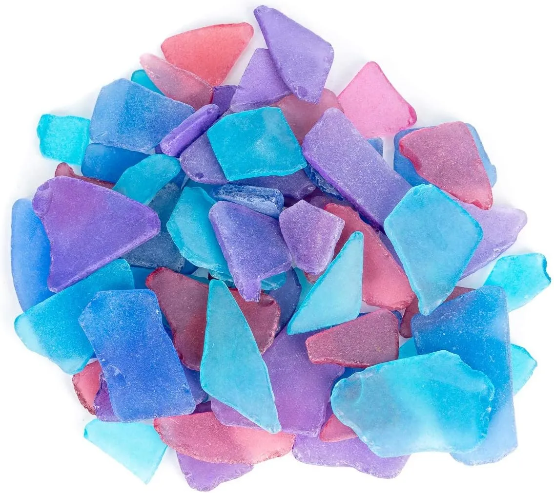 Sea Glass Craft - Beach Glass Craft - Blue Red & Purple - 11 Oz Sea Glass Décor - Sea Glass Vase Filler - Sea Glass Crafting - Bag of Sea Glass - Craft Glass - Vase Fillers Glass