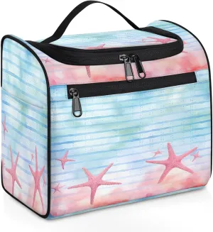 Sea Starfish Large Makeup Bag Travel Make Up Organizer for Women Girls Cosmetic Bag Organizer With Handle