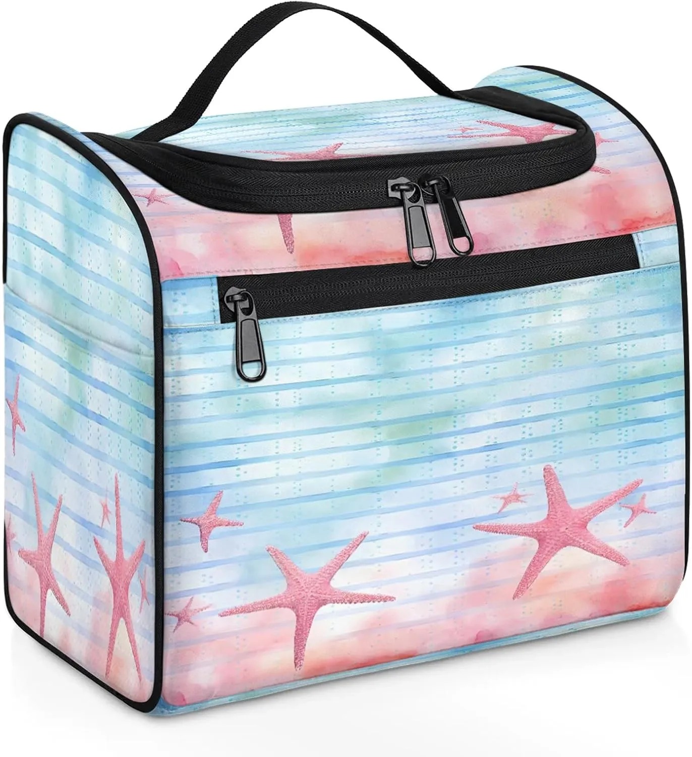 Sea Starfish Large Makeup Bag Travel Make Up Organizer for Women Girls Cosmetic Bag Organizer With Handle
