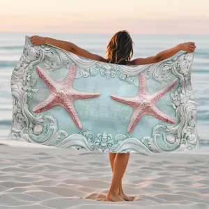 Seafoam Green Starfish Beach Towel Vintage Coastal Design, Quick Dry Soft Absorbent Sand Free Lightweight Beach Blanket, Summer Travel Pool Picnic Essentials 70x35 Inch