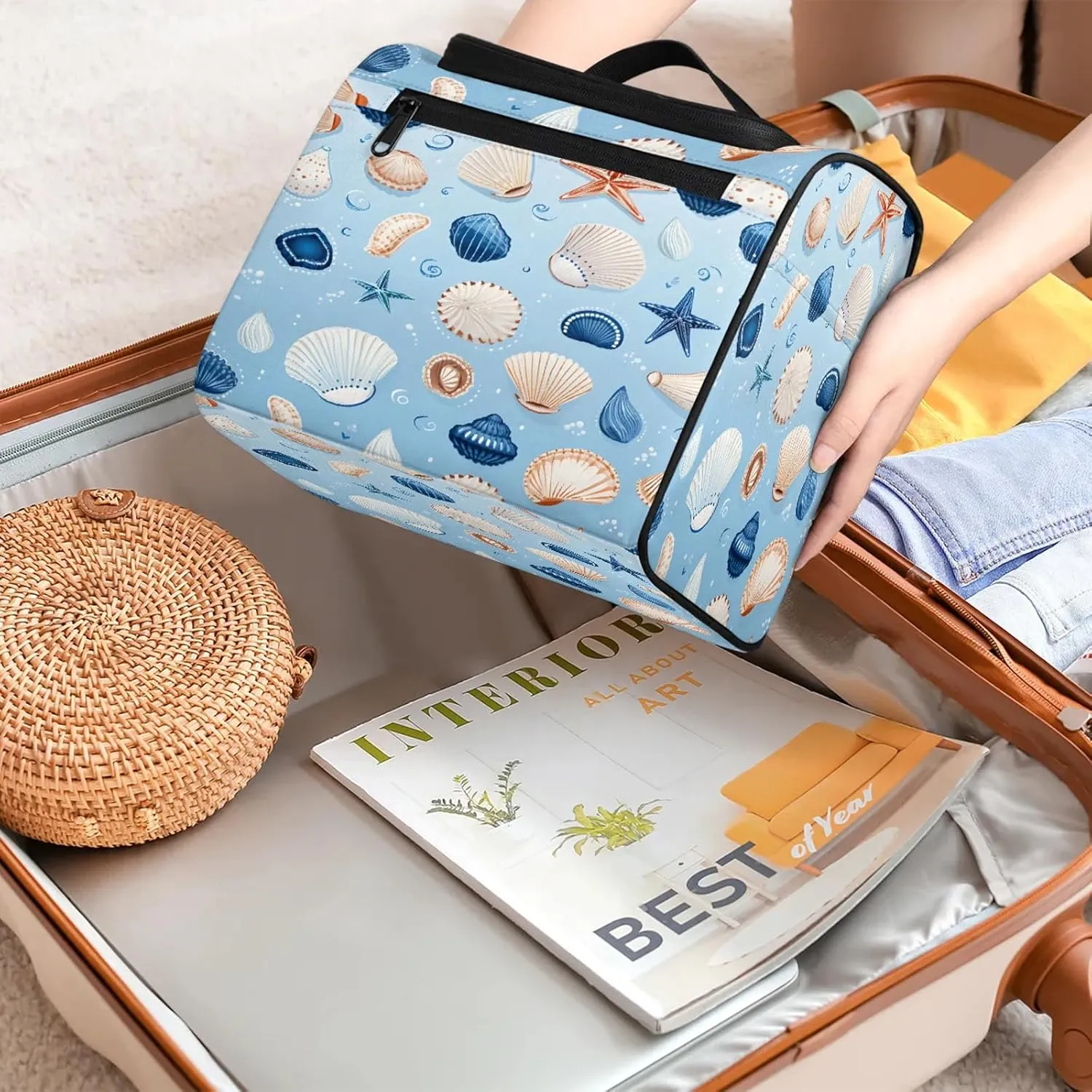 Seashell Starfish Large Makeup Bag Travel Make Up Organizer for Women Girls Cosmetic Bag Organizer With Handle