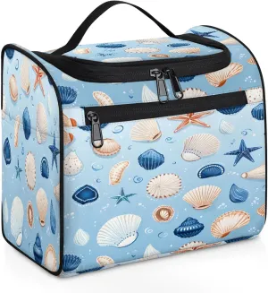 Seashell Starfish Large Makeup Bag Travel Make Up Organizer for Women Girls Cosmetic Bag Organizer With Handle