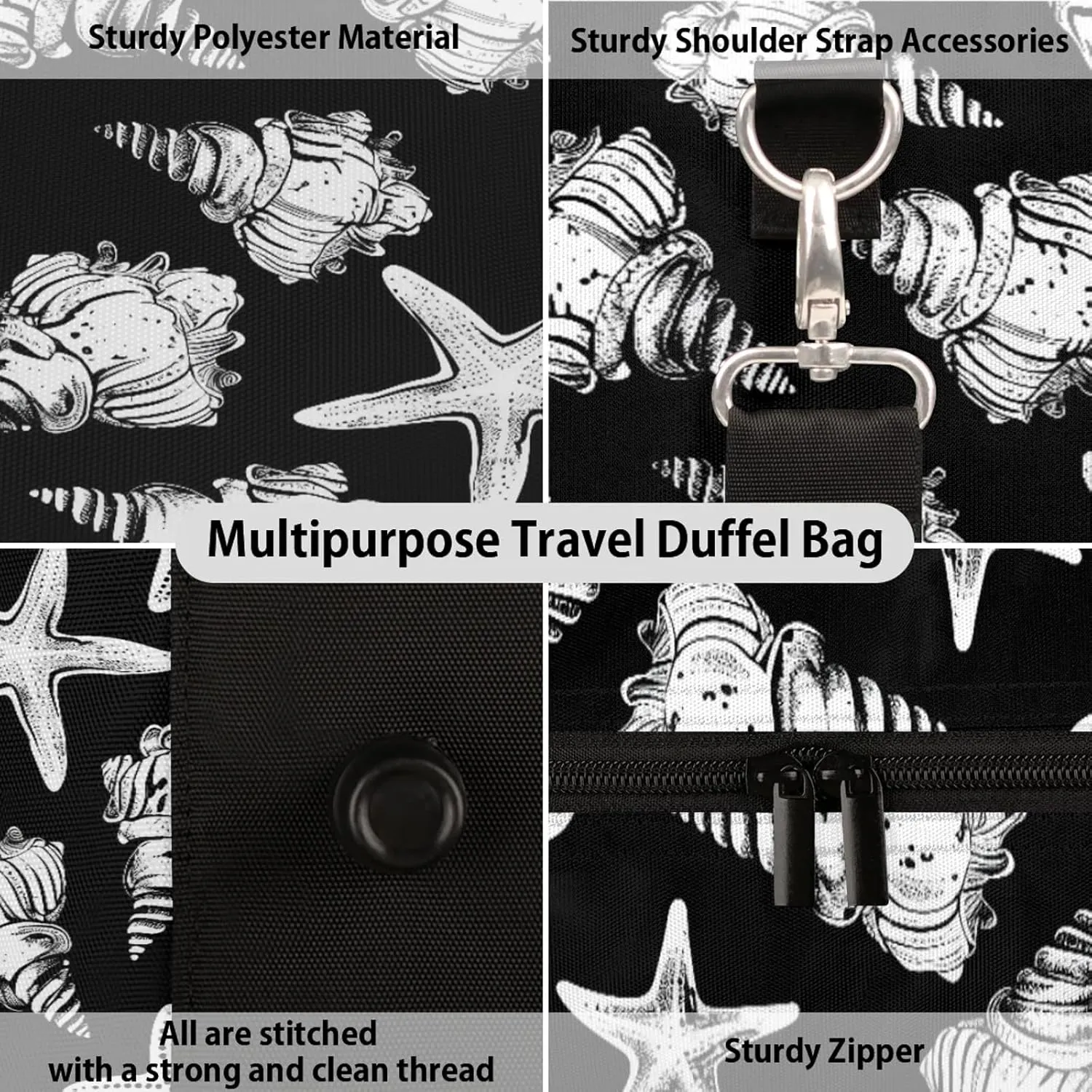 Seashell Starfish Travel Bag for Men Women, Gym Duffle Bags for Travel, Carry On Luggage Bag, Weekender Overnight Workout Bags