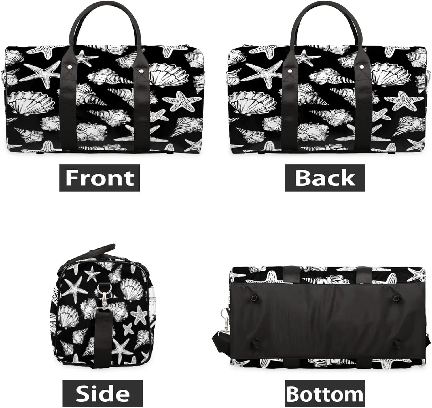 Seashell Starfish Travel Bag for Men Women, Gym Duffle Bags for Travel, Carry On Luggage Bag, Weekender Overnight Workout Bags