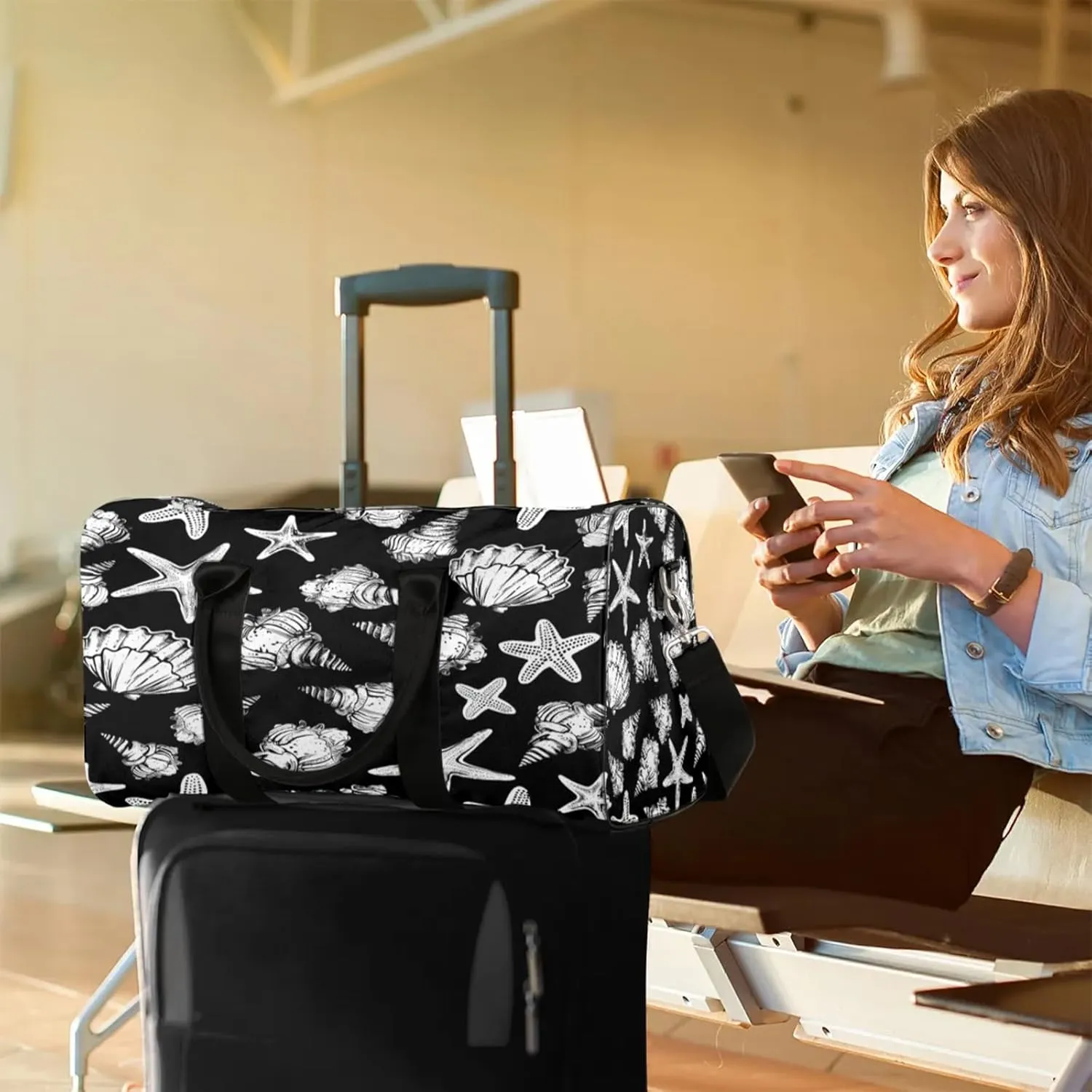 Seashell Starfish Travel Bag for Men Women, Gym Duffle Bags for Travel, Carry On Luggage Bag, Weekender Overnight Workout Bags