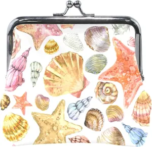 Seashells Beige Women's Coin Purses & Pouches Kiss Lock Buckle Change Purse Wallet