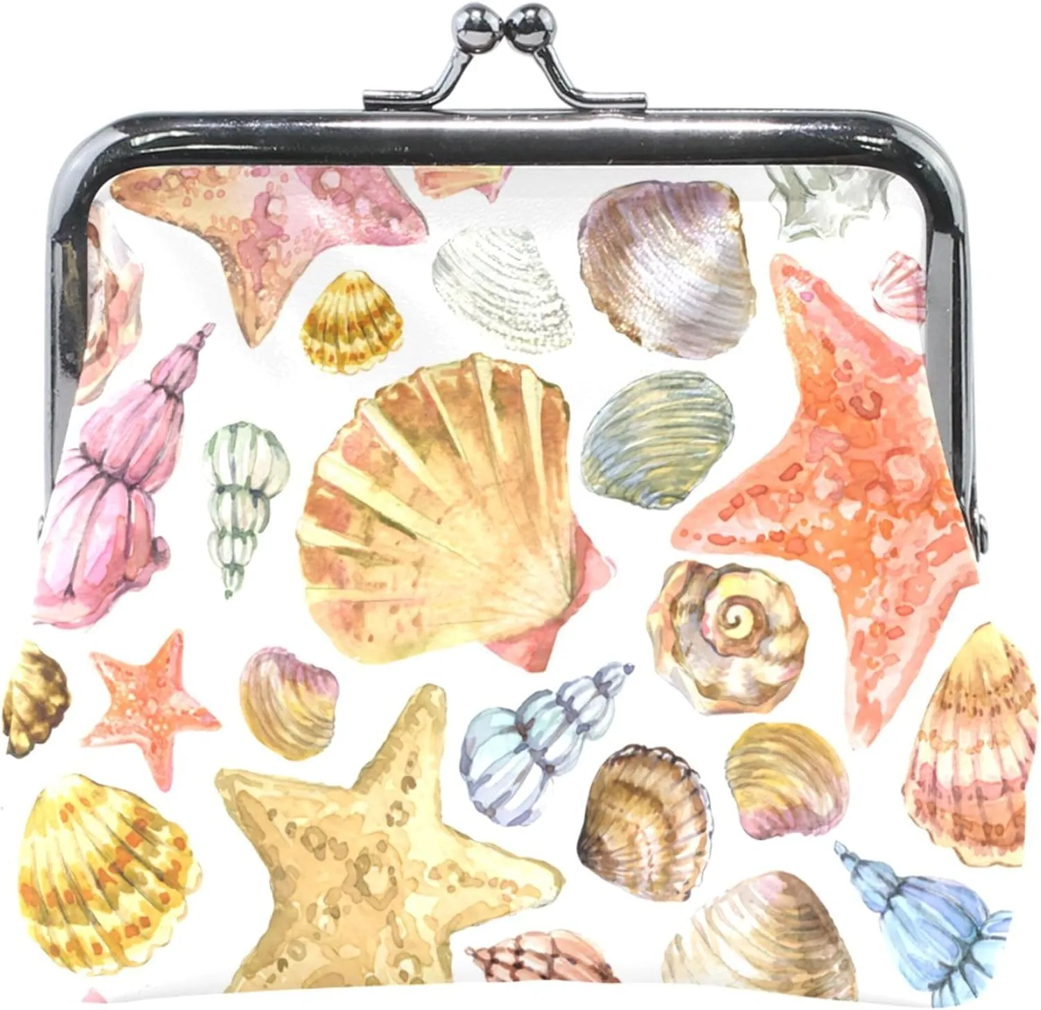 Seashells Beige Women's Coin Purses & Pouches Kiss Lock Buckle Change Purse Wallet