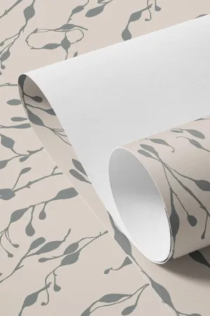 Seaweed Coastal Wallpaper - Grey and Beige