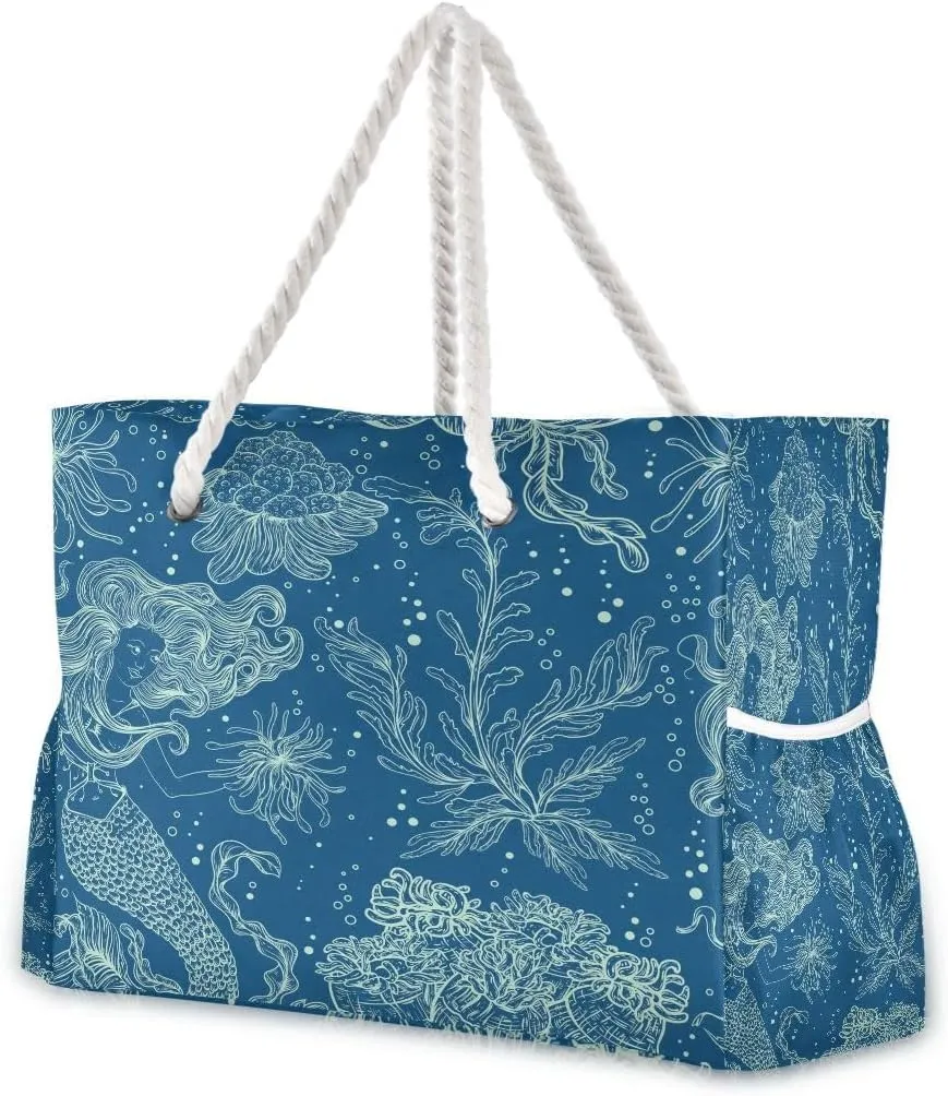 senya Beach Bag Large Travel Tote Bag Mermaid Marine Plants Corals and Seaweed Shoulder Bag luggage bag for Gym Travel Sport