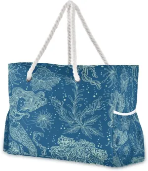 senya Beach Bag Large Travel Tote Bag Mermaid Marine Plants Corals and Seaweed Shoulder Bag luggage bag for Gym Travel Sport