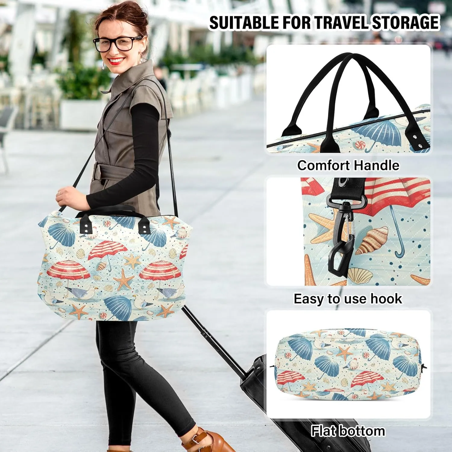 senya Weekender Bags Travel Duffel Gym Bag Coastal Seashells Starfish Seagulls Carry on Overnight Tote Bag with Toiletry Bag for Airplane Travel Trip Gym Yoga, g368736066p1006c1071s2442