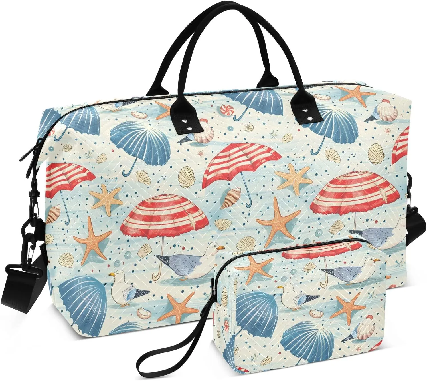 senya Weekender Bags Travel Duffel Gym Bag Coastal Seashells Starfish Seagulls Carry on Overnight Tote Bag with Toiletry Bag for Airplane Travel Trip Gym Yoga, g368736066p1006c1071s2442