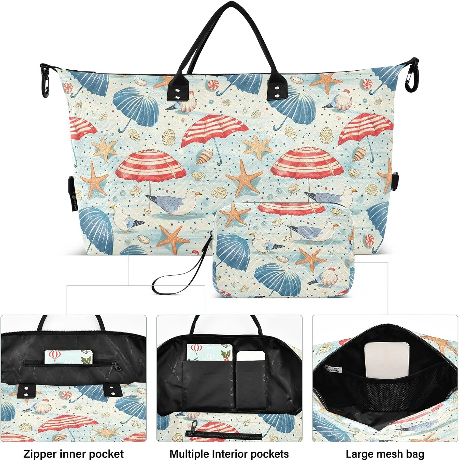 senya Weekender Bags Travel Duffel Gym Bag Coastal Seashells Starfish Seagulls Carry on Overnight Tote Bag with Toiletry Bag for Airplane Travel Trip Gym Yoga, g368736066p1006c1071s2442