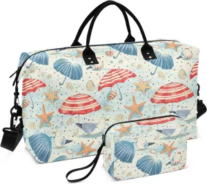 senya Weekender Bags Travel Duffel Gym Bag Coastal Seashells Starfish Seagulls Carry on Overnight Tote Bag with Toiletry Bag for Airplane Travel Trip Gym Yoga, g368736066p1006c1071s2442