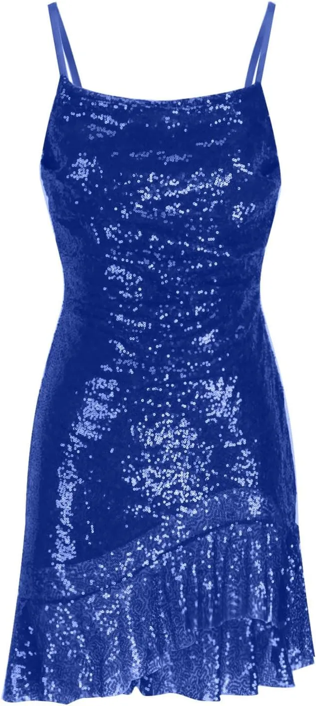 Sequin Dresses for Women Sleeveless Strap Boob Tube Mini Dress Summer Casual Party Cocktail Sundress