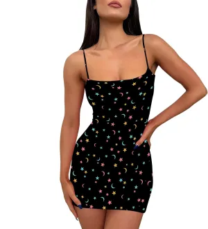Sexy Mini Bodycon Dress for Women Spaghetti Strap Sleeveless Backless Sundress A Line Slip Short Dresses Party Club