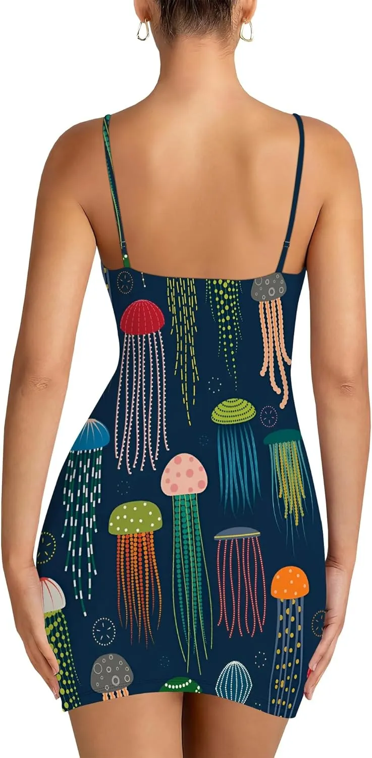 Sexy Mini Bodycon Dress for Women Spaghetti Strap Sleeveless Backless Sundress A Line Slip Short Dresses Party Club