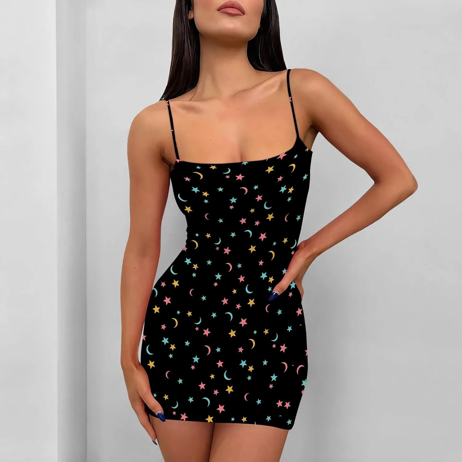 Sexy Mini Bodycon Dress for Women Spaghetti Strap Sleeveless Backless Sundress A Line Slip Short Dresses Party Club
