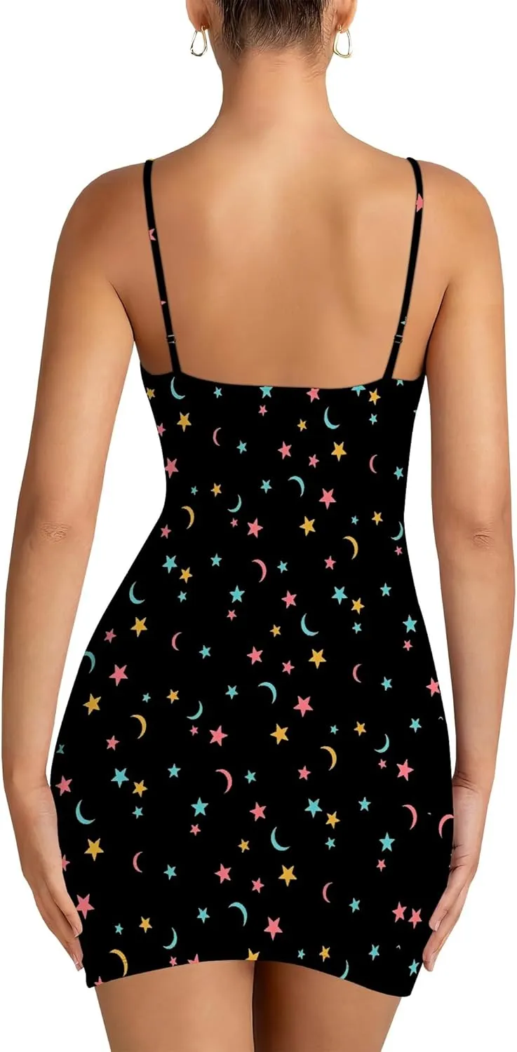 Sexy Mini Bodycon Dress for Women Spaghetti Strap Sleeveless Backless Sundress A Line Slip Short Dresses Party Club