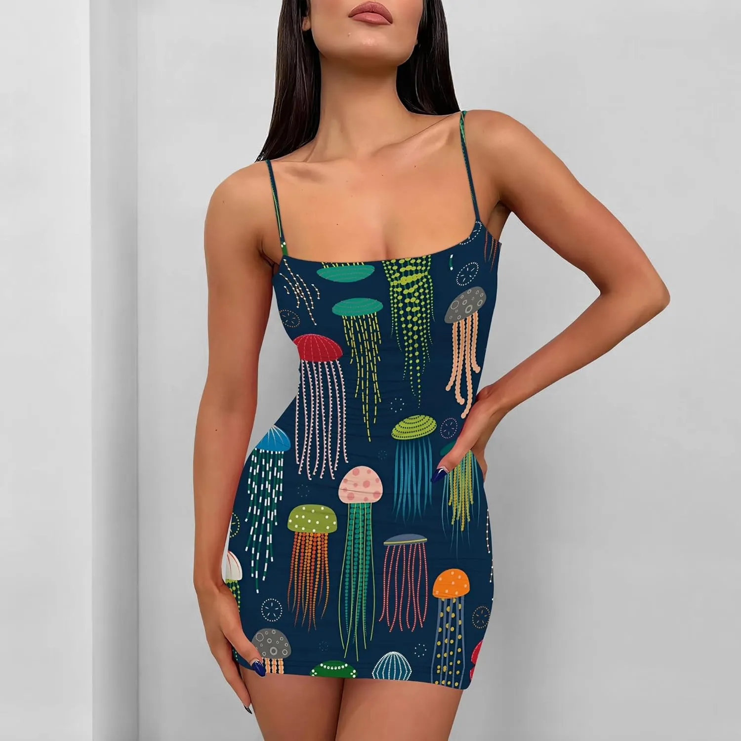 Sexy Mini Bodycon Dress for Women Spaghetti Strap Sleeveless Backless Sundress A Line Slip Short Dresses Party Club
