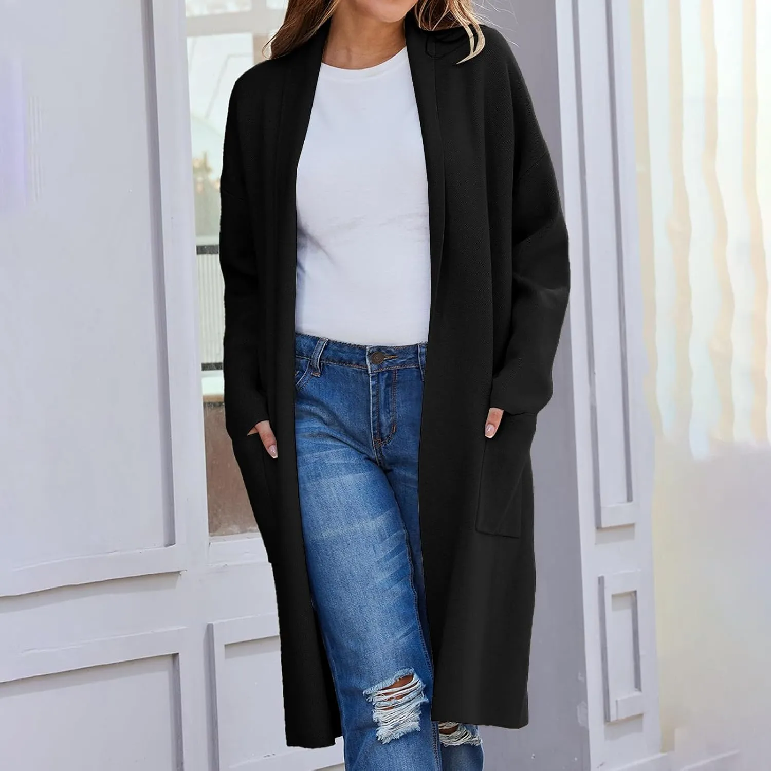 SHAOBGE Cardigan for Women Women's Autumn and Winter Solid Color Fashionable Thin Lapel Long Woolen Fall Outfits