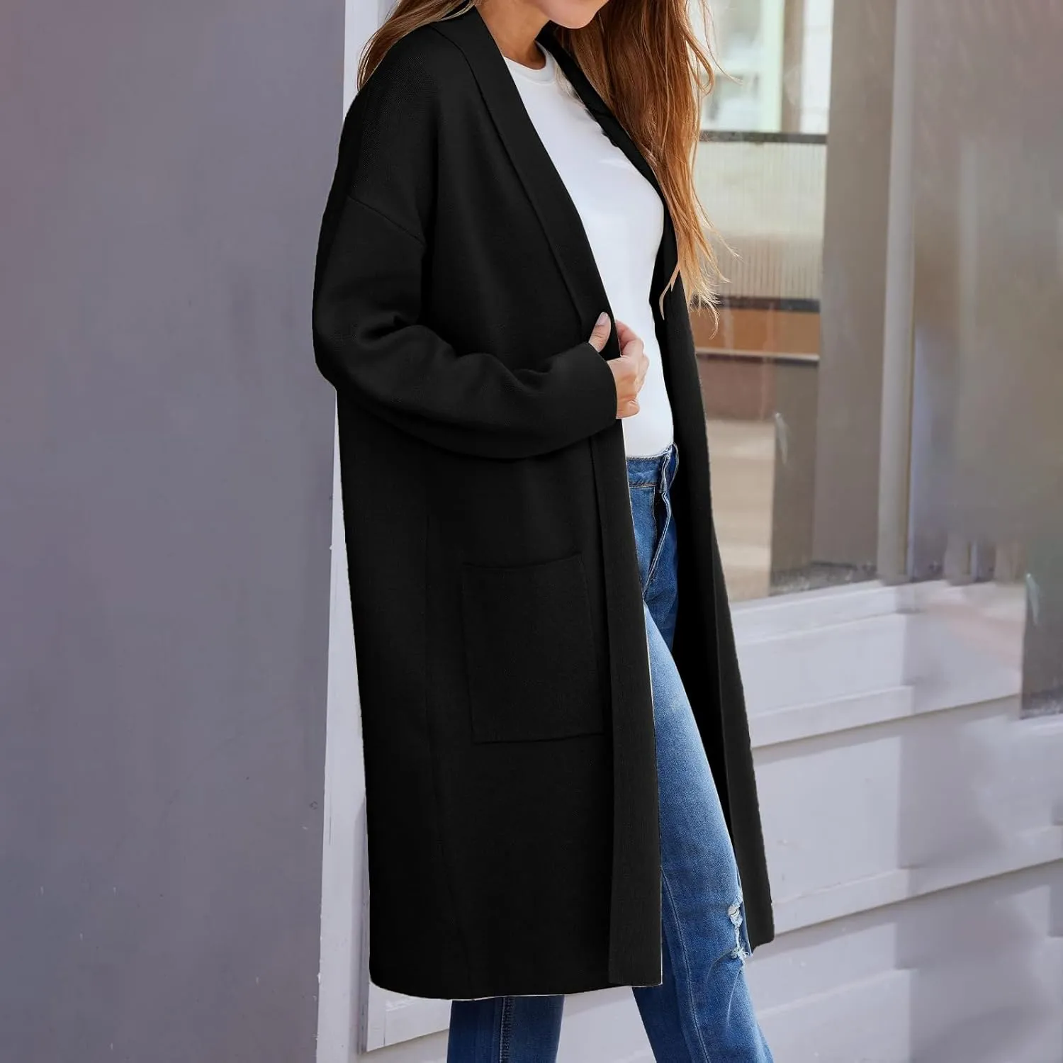 SHAOBGE Cardigan for Women Women's Autumn and Winter Solid Color Fashionable Thin Lapel Long Woolen Fall Outfits