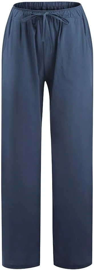 SHAOBGE Plus Size Linen Pants for Women Elastic Wide Leg Drawstring Casual Solid Women Cotton Long Trendy Pants