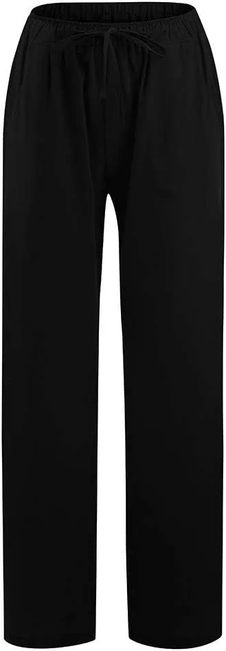 SHAOBGE Plus Size Linen Pants for Women Elastic Wide Leg Drawstring Casual Solid Women Cotton Long Trendy Pants
