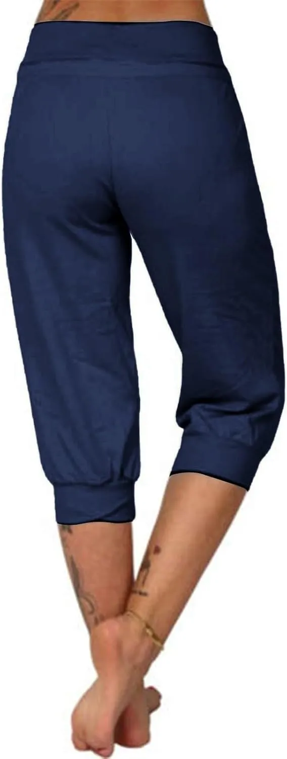 SHAOBGE Summer Pants for Women 2024 Summer New Casual Cropped Elastic Pants for Women Fashion Trendy Pants for