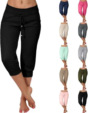 SHAOBGE Summer Pants for Women 2024 Summer New Casual Cropped Elastic Pants for Women Fashion Trendy Pants for