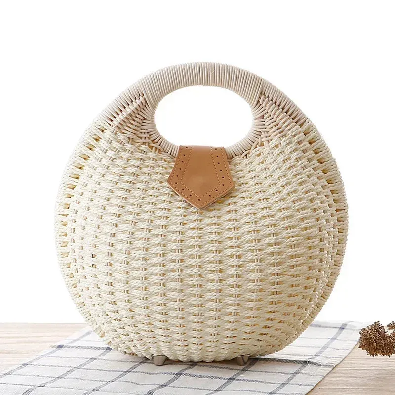Shell Rattan Tote Bag Fashion Summer Female Shoulder Handbags Large Capacity Shopping Basket Beach Tote Straw Bag Women Purses