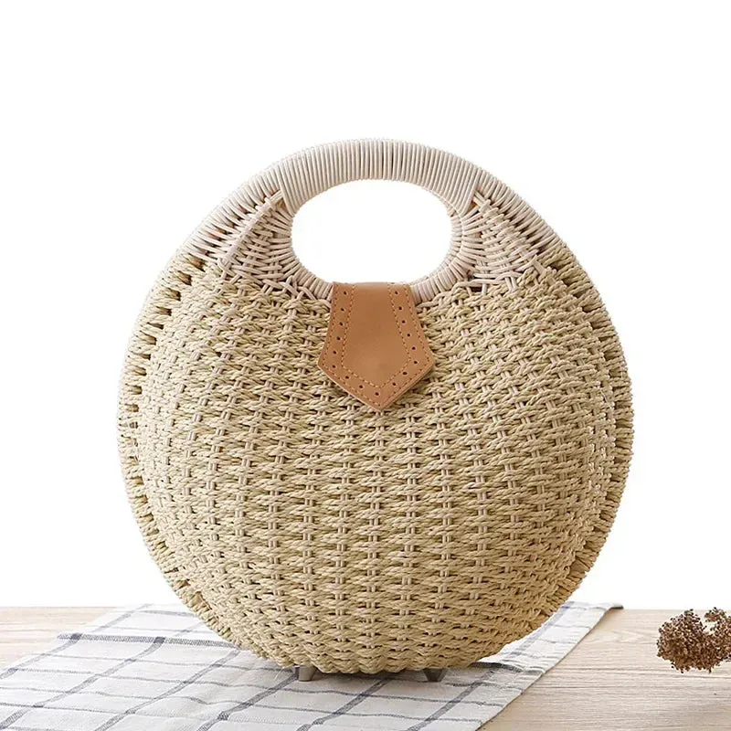 Shell Rattan Tote Bag Fashion Summer Female Shoulder Handbags Large Capacity Shopping Basket Beach Tote Straw Bag Women Purses