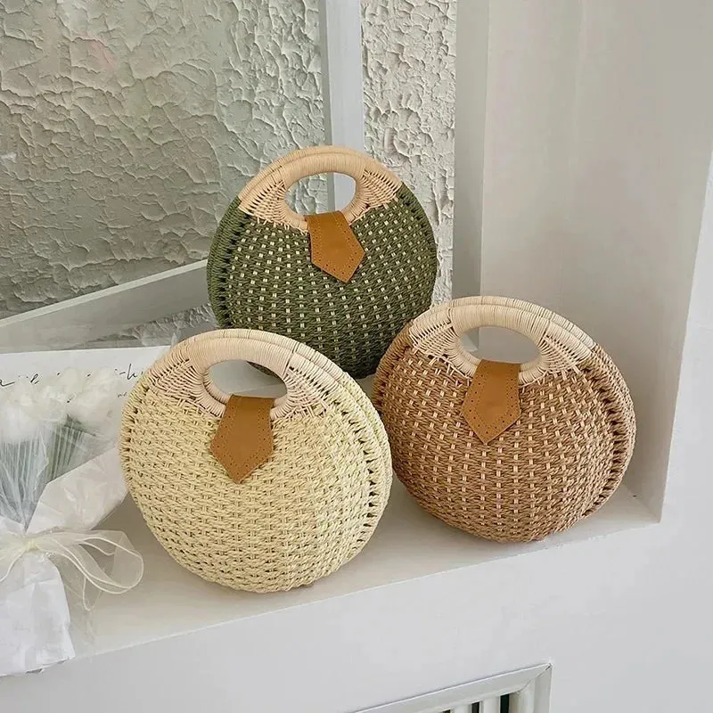 Shell Rattan Tote Bag Fashion Summer Female Shoulder Handbags Large Capacity Shopping Basket Beach Tote Straw Bag Women Purses
