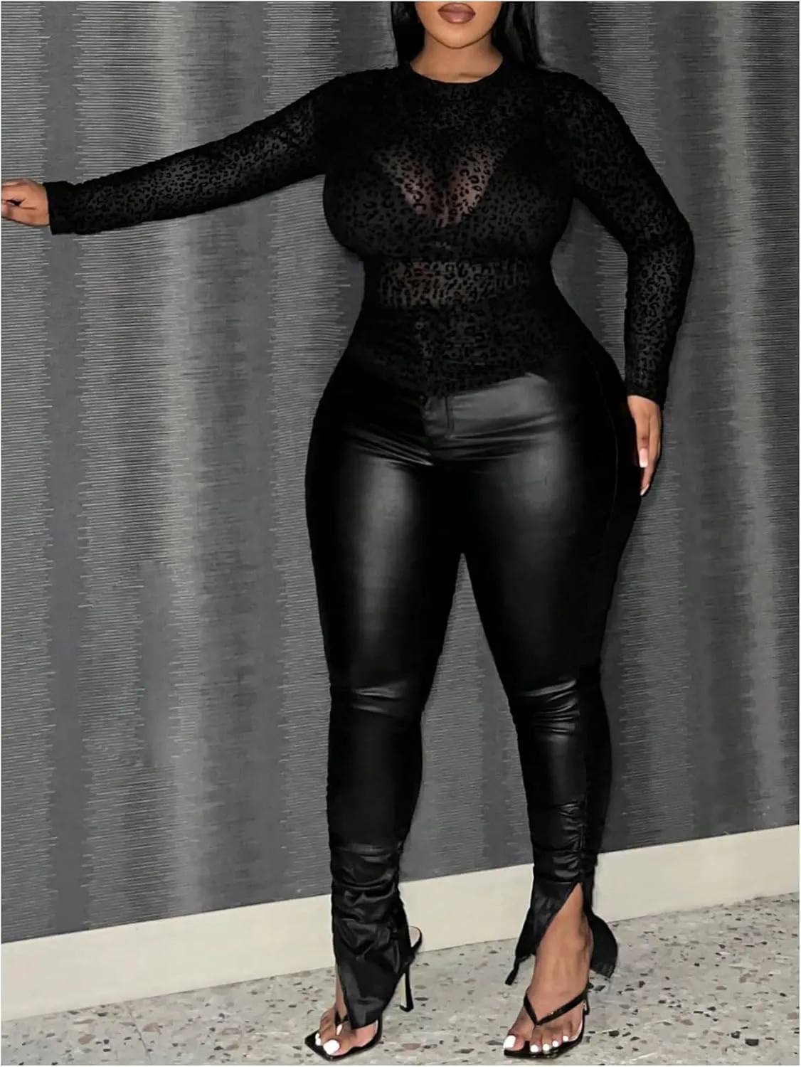 SHENHE Women's Plus Size Floral Lace Mesh Long Sleeve Sheer See Through Crop Top Sexy Blouse Rave Festival