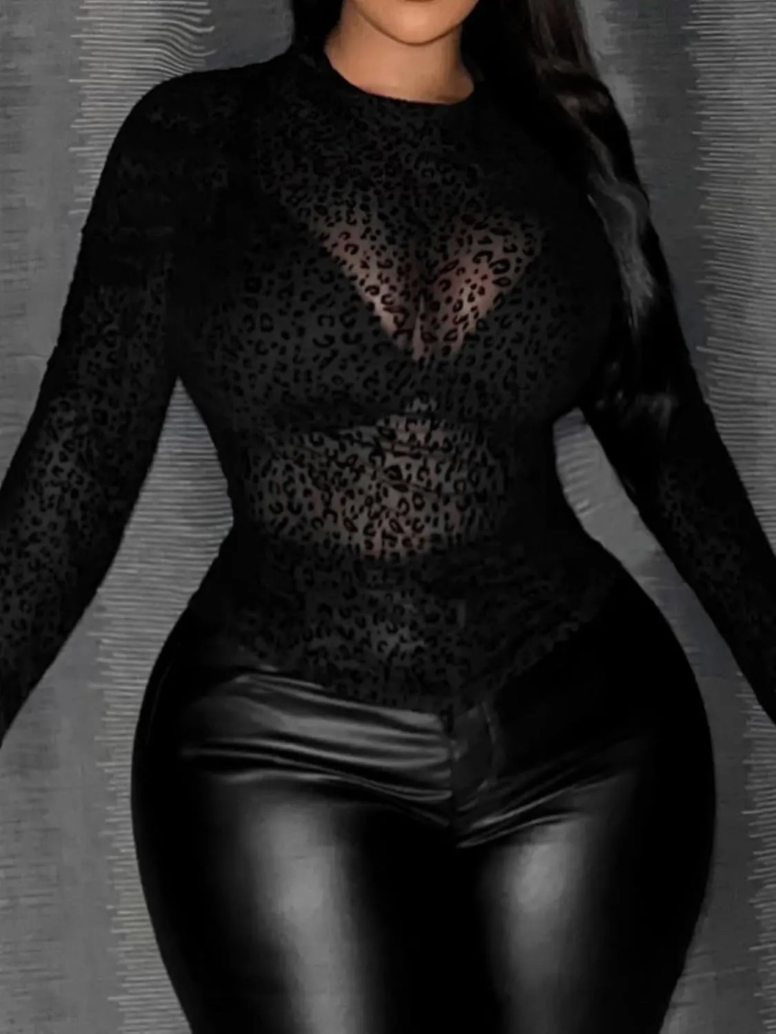 SHENHE Women's Plus Size Floral Lace Mesh Long Sleeve Sheer See Through Crop Top Sexy Blouse Rave Festival