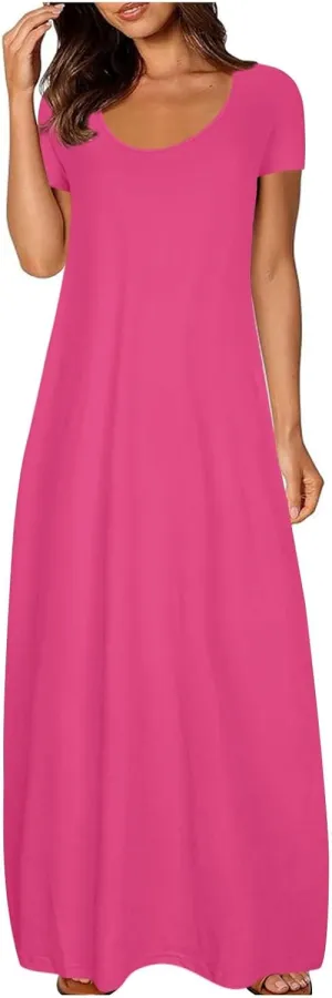 Shirt Dresses for Women Plus Size Casual Short Sleeve Maxi Sundresses Loose Fit Elegant Summer Beach Long Dress