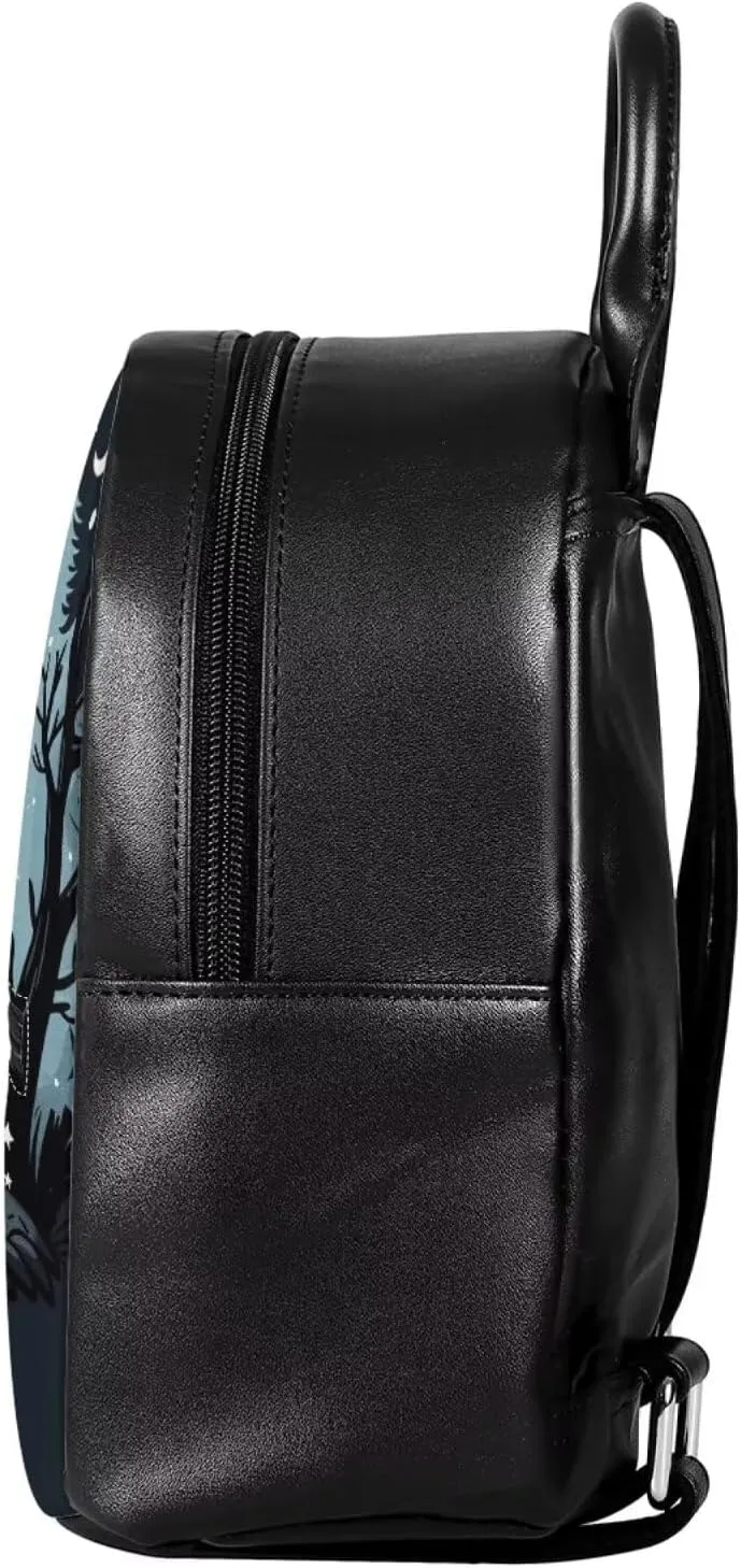 Showudesigns Halloween Backpack Purse for Women Mini Backpacks Black Cat Pu Leather Zipper Closure Shoulder Bags Casual Tote Bag Lightweight Tote Bag Daypack Rucksack Cute Ghost Handbag