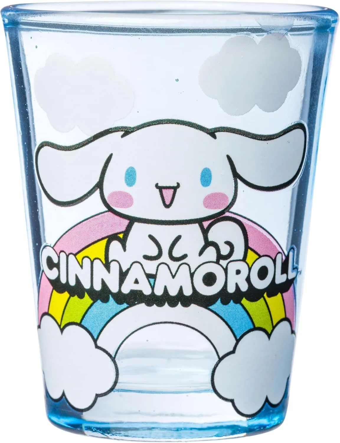 Silver Buffalo Sanrio Hello Kitty and Friends Featuring Cinnamoroll, My Melody, and Kuromi Rainbow Cloud 4 Pack Mini Glass Set, 1.5 Ounces