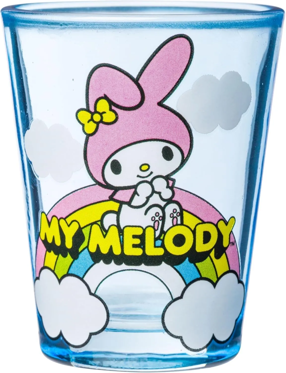 Silver Buffalo Sanrio Hello Kitty and Friends Featuring Cinnamoroll, My Melody, and Kuromi Rainbow Cloud 4 Pack Mini Glass Set, 1.5 Ounces
