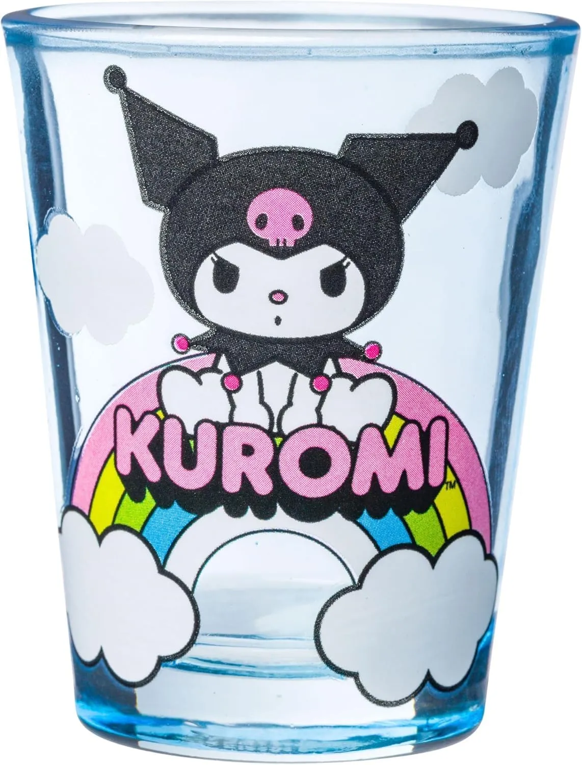 Silver Buffalo Sanrio Hello Kitty and Friends Featuring Cinnamoroll, My Melody, and Kuromi Rainbow Cloud 4 Pack Mini Glass Set, 1.5 Ounces