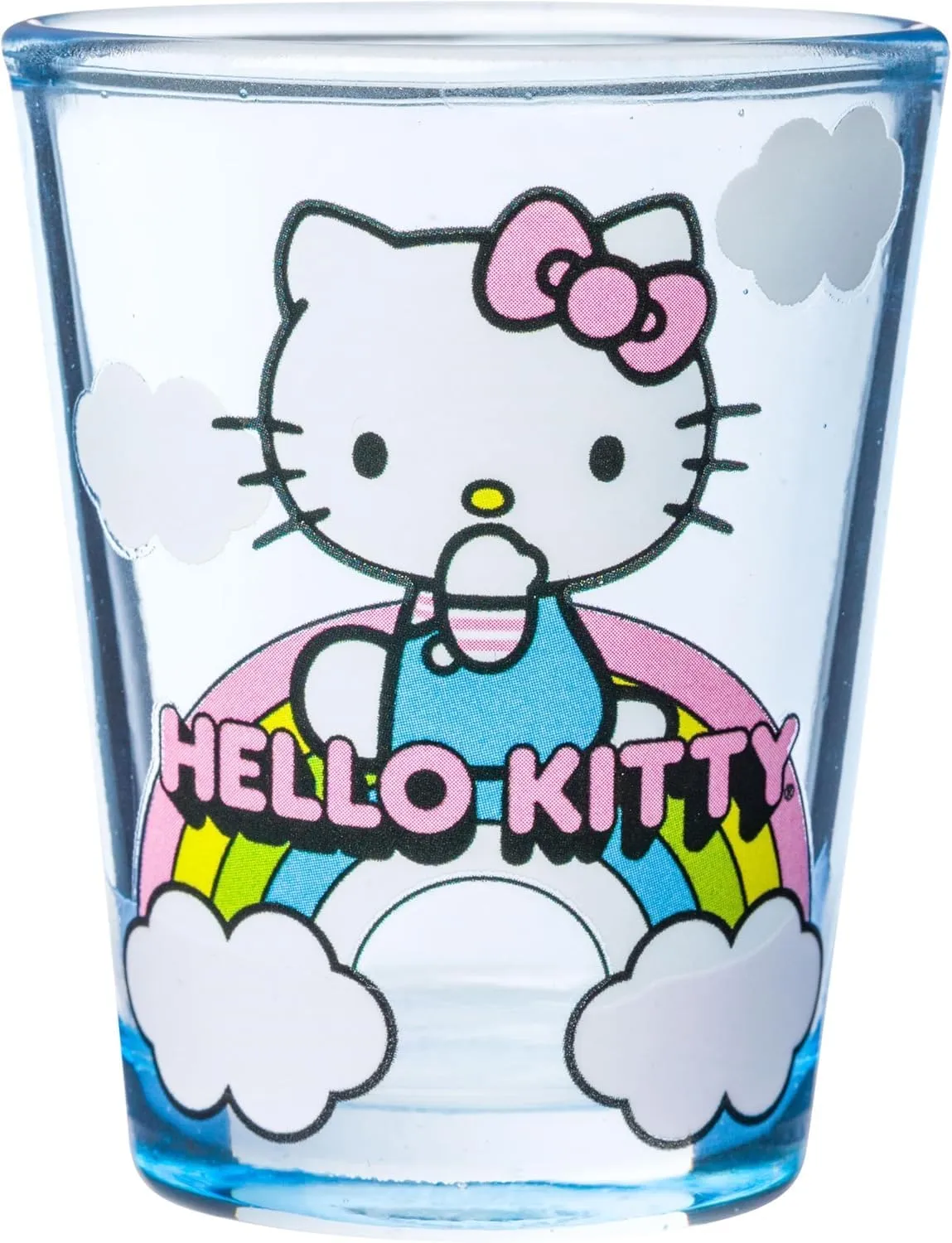 Silver Buffalo Sanrio Hello Kitty and Friends Featuring Cinnamoroll, My Melody, and Kuromi Rainbow Cloud 4 Pack Mini Glass Set, 1.5 Ounces