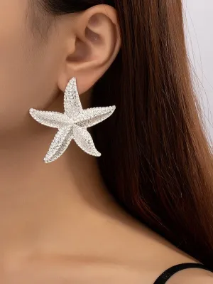 Silver Starfish Dotted Motif Earrings