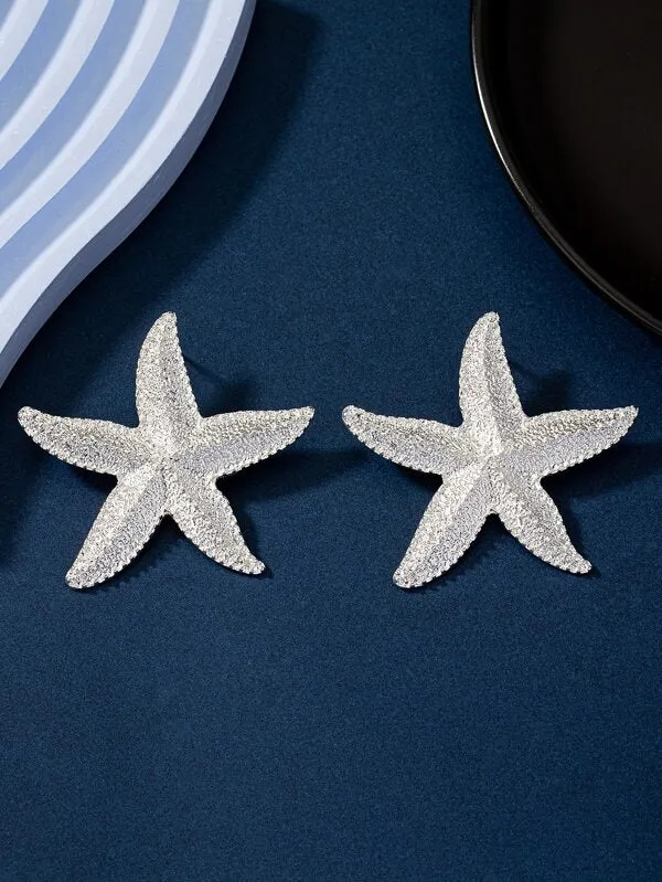 Silver Starfish Dotted Motif Earrings