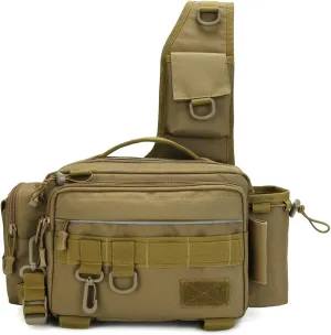 Sling Fishing Tackle Bag for Men Women Single Shoulder Crossbody Pouch Waist Pack Fish Lures Gear Utility Storage Fishing Bag (Khaki)