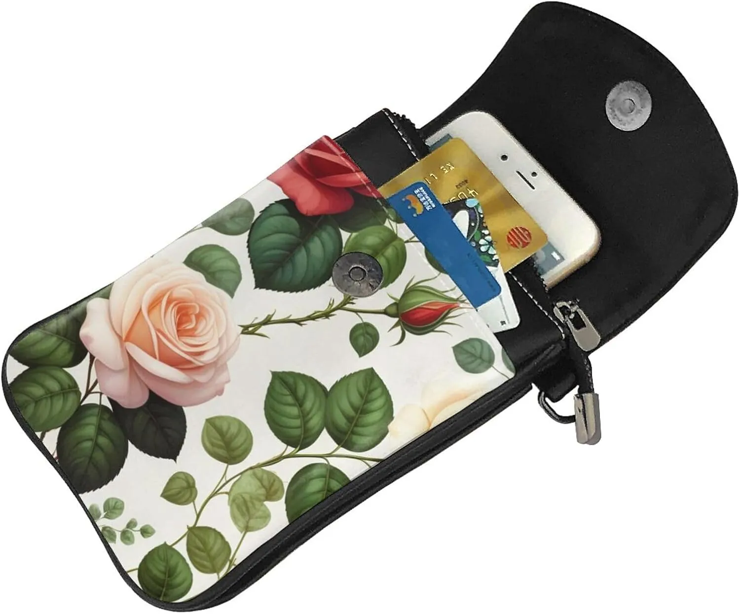 Small Crossbody Bags for Women,Leather Shoulder Bag for Cell Phone Purse with Strap and Rainbow Hearts Printed