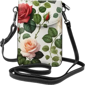 Small Crossbody Bags for Women,Leather Shoulder Bag for Cell Phone Purse with Strap and Rainbow Hearts Printed